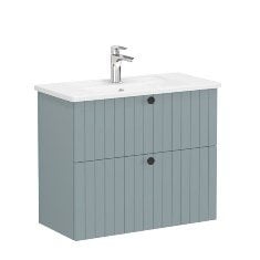 Vitra Root Groove 69250 Lavabo Dolabı, Çift Çekmeceli, Dar, 80 Cm, Mat Fiyord Yeşili, Köşeli Lavabolu